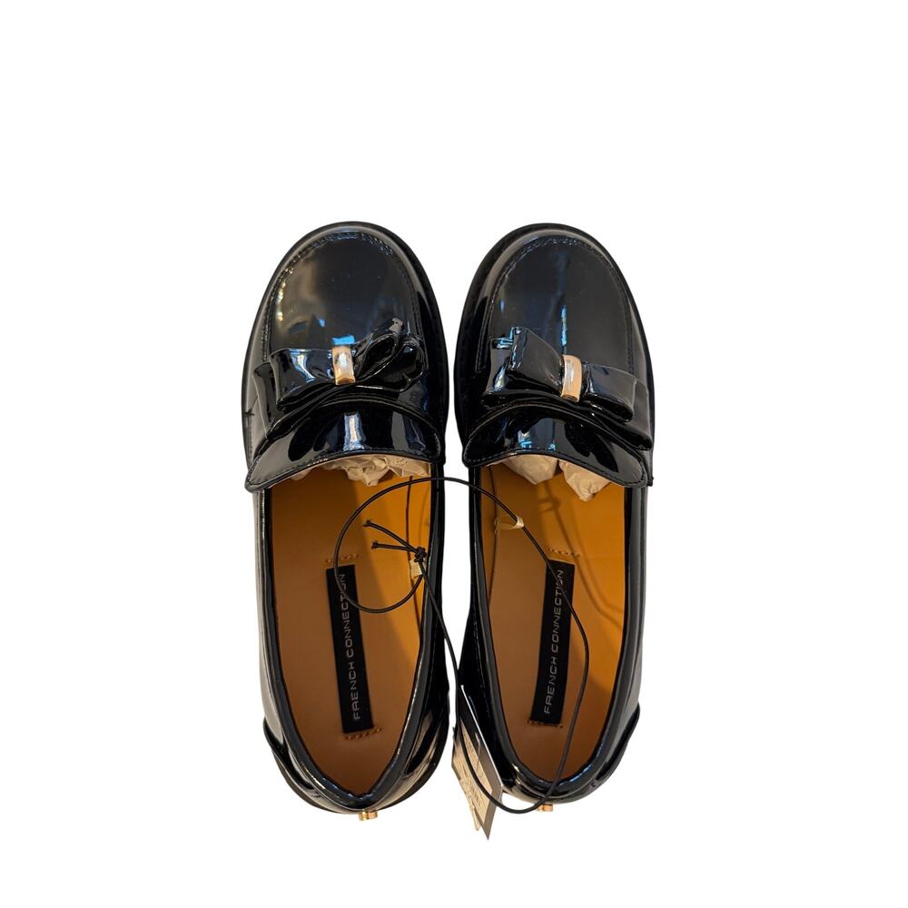 NWT French Connection Lindsay Flat Loafers Kids Girls Sz 3 Black Patent Leather